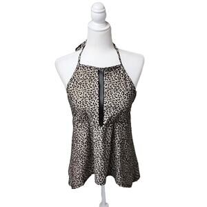 Suzanne Betro Animal Print Halter Tie Neck Swimsuit Tankini Top Womens XL NWT
